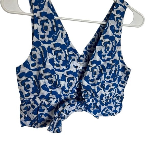 Thakoon x Rent the Runway Blue Floral Ruffle Crop Top - Size 0 - Picture 6 of 10